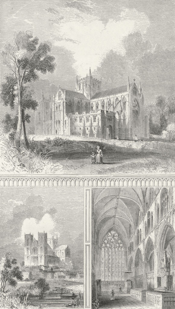 YORKS. Ripon Cathedral. West view; Choir. Bentley 1860 old antique print